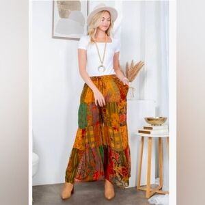 NEW!!! Young Threads Bohemian Patchwork WideLeg Pants - Mustard Multi, NWT